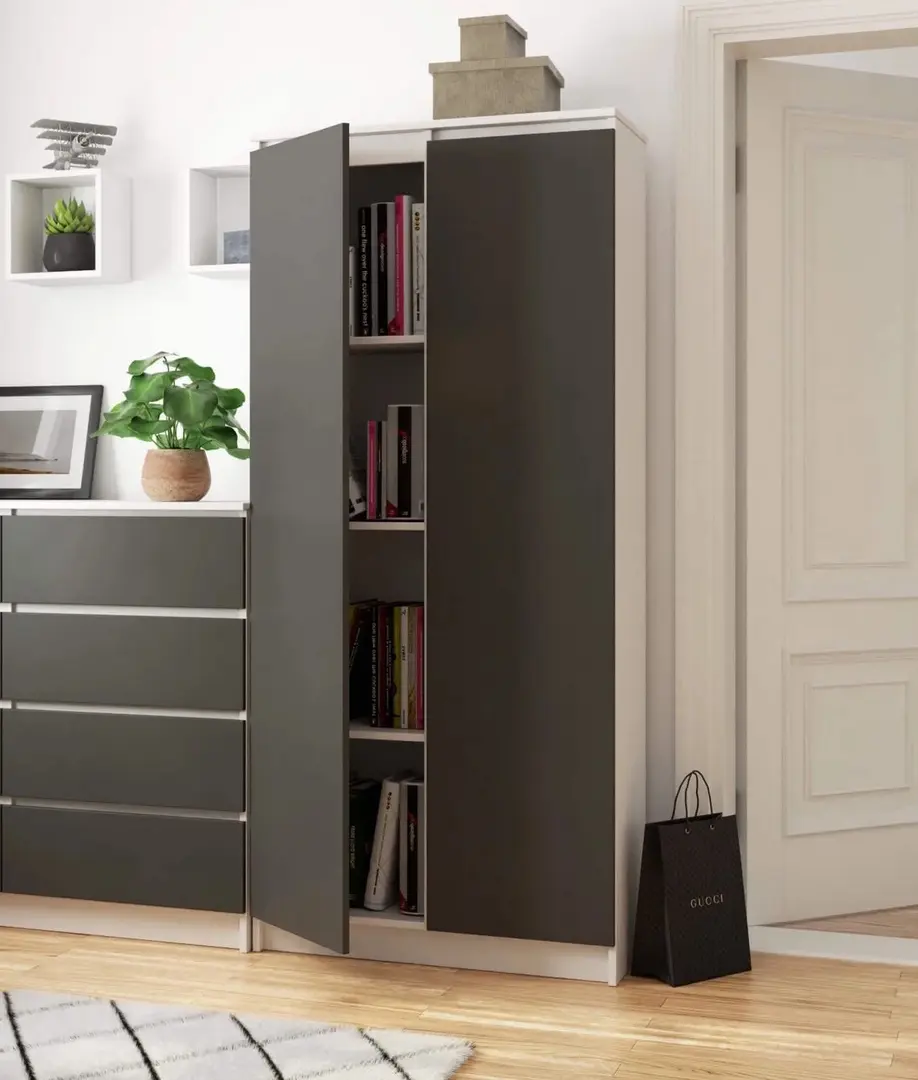 Dulap Akord R80 2D 8P (White/Graphite Grey)