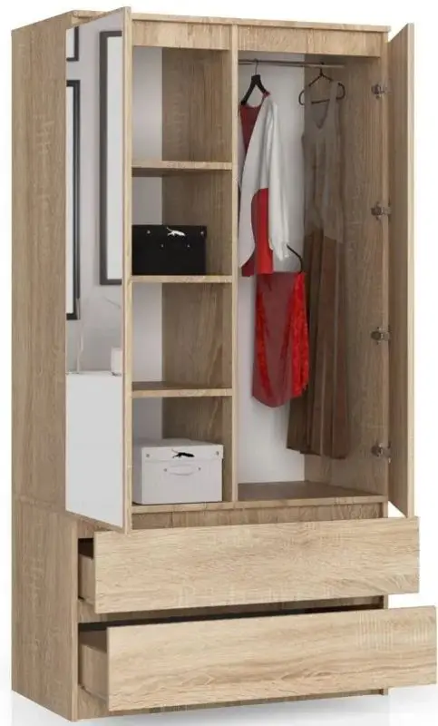 Dulap Akord S90 2D2SZ 2 Lustro (Sonoma Oak)