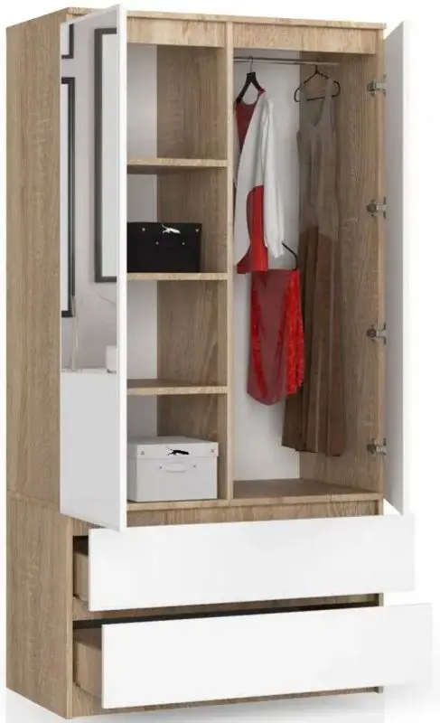 Dulap Akord S90 2D2SZ 2 Lustro (Sonoma Oak/White)