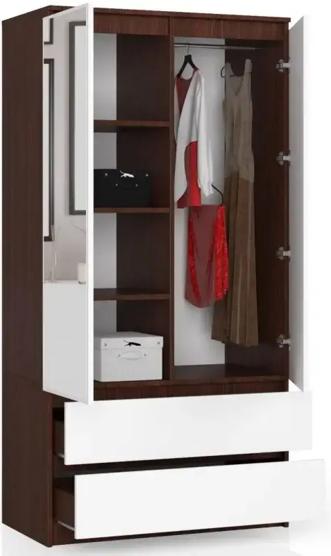 Dulap Akord S90 2D2SZ 2 Lustro (Wenge/White)