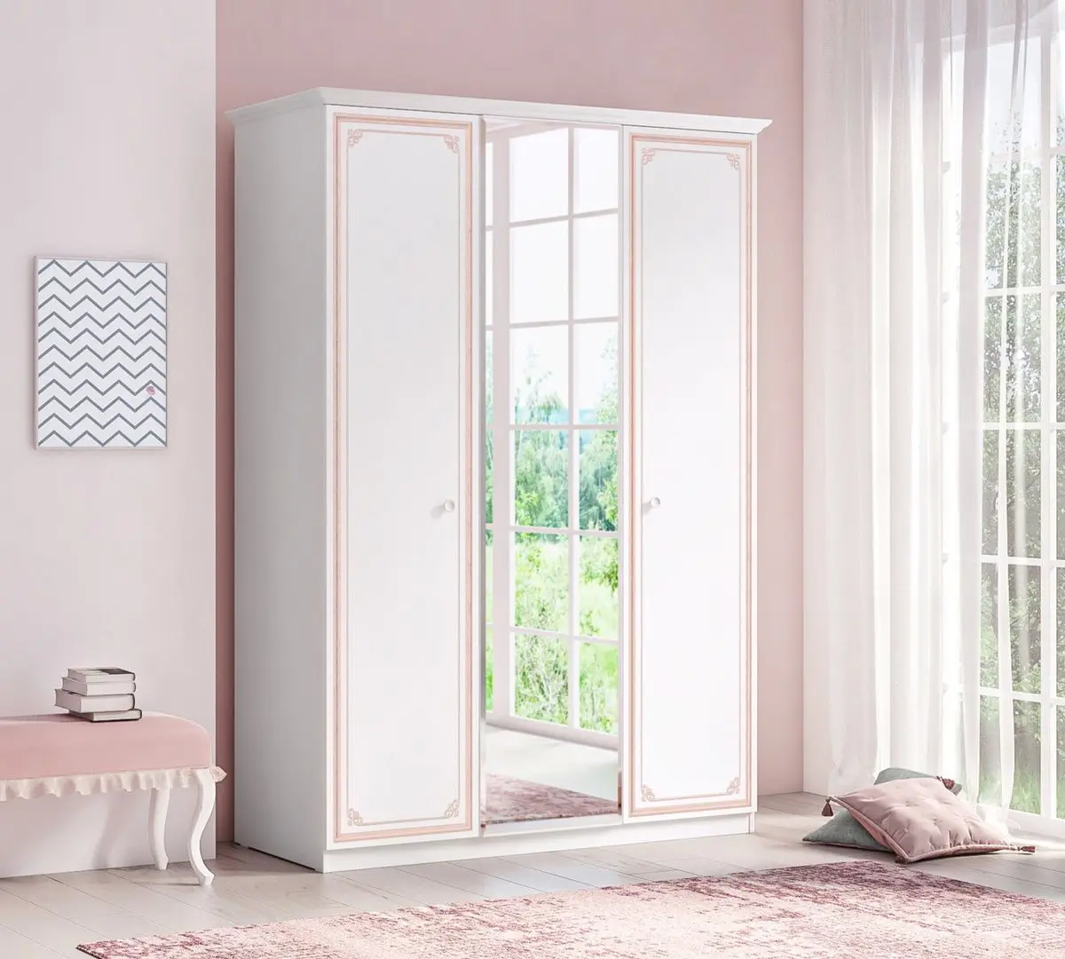 Шкаф трехстворчатый Cilek Selena Pink 20.70.1002.00 (с зеркалом) - 2