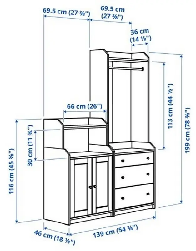 Прихожая Ikea Hauga открытый шкаф/1 полка 139x46x199 (Белый)