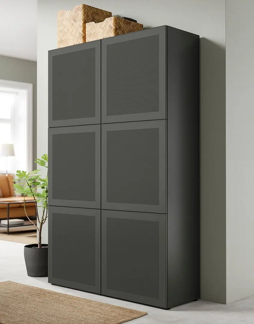 Шкаф Ikea Besta с дверцами 120x42x193 (Темно-серый/Мортвикен Темно-серый)