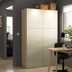 Шкаф Ikea Besta/Selsviken с дверцами 120x42x193 (Имитация Состаренного Дуба/Бежевый/Глянцевый)