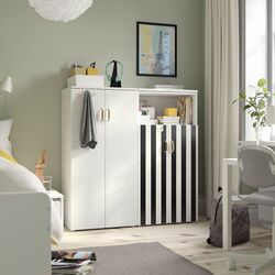 Шкаф Ikea Smastad/Platsa 120x42x123 (Черно-белый/Белый/Полоски)