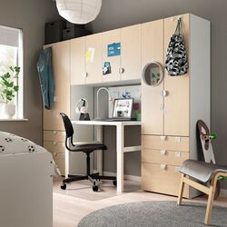 Dulap Ikea Smastad/Platsa 240x42x181 (Alb/Mesteacăn) Thumb
