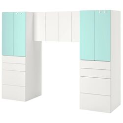 Шкаф Ikea Smastad/Platsa 240x57x181 (Белый/Светло-бирюзовый)