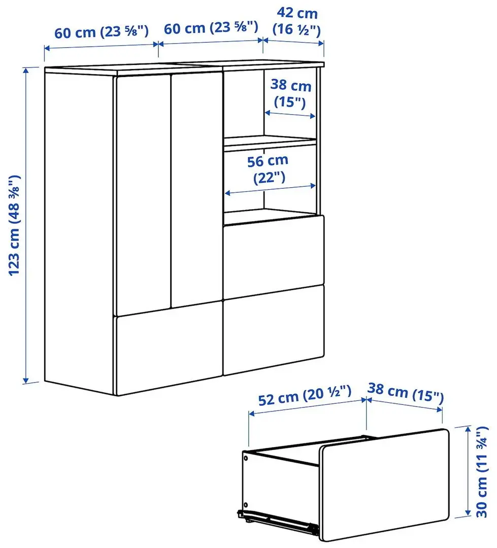Шкаф Ikea Smastad/Platsa 3 ящика 120x42x123 (Черно-белый/Белый/В Полоску)