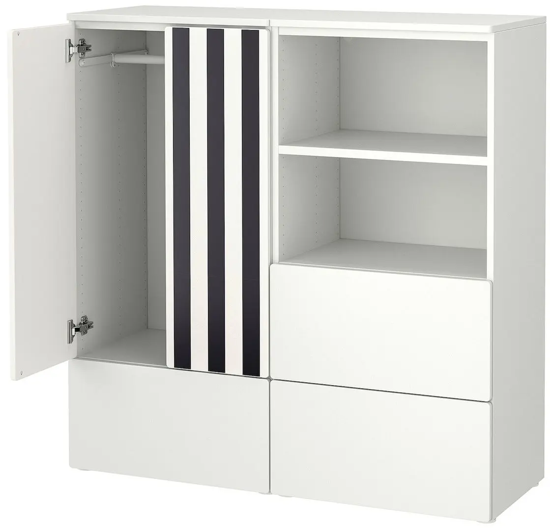 Шкаф Ikea Smastad/Platsa 3 ящика 120x42x123 (Черно-белый/Белый/В Полоску)