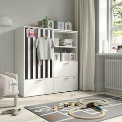 Шкаф Ikea Smastad/Platsa 3 ящика 120x42x123 (Черно-белый/Белый/В Полоску)