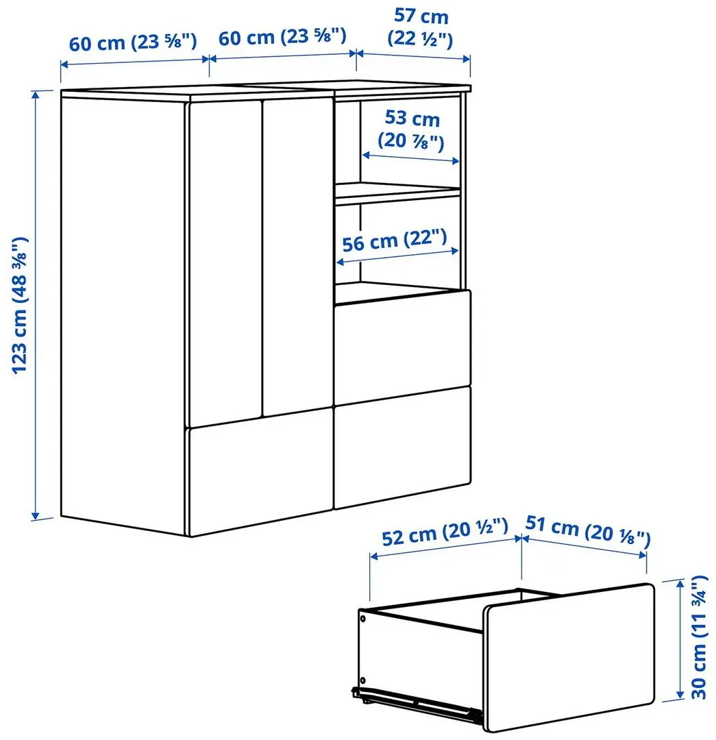 Шкаф Ikea Smastad/Platsa 3 ящика 120x57x123 (Белый/Красный/В Полоску)