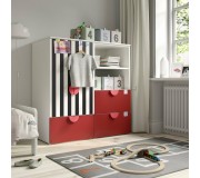 Dulap Ikea Smastad/Platsa 3 sertare 120x57x123 (Alb/Rosu/Dunga)