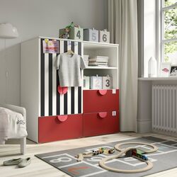 Шкаф Ikea Smastad/Platsa 3 ящика 120x57x123 (Белый/Красный/В Полоску)