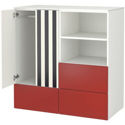 Шкаф Ikea Smastad/Platsa 3 ящика 120x57x123 (Белый/Красный/В Полоску) Thumb