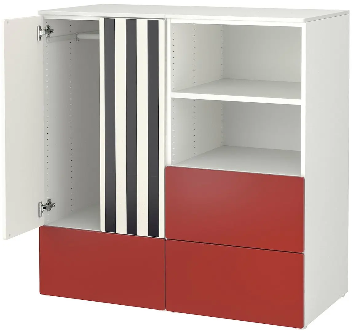Шкаф Ikea Smastad/Platsa 3 ящика 120x57x123 (Белый/Красный/В Полоску)
