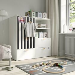 Шкаф Ikea Smastad/Platsa 3 ящика 120x57x123 (Черно-белый/Белый/В Полоску)