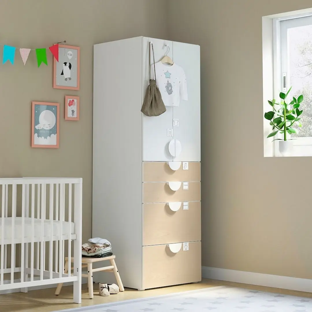 Шкаф Ikea Smastad/Platsa 4 ящика 60x57x181 (Белый/Береза) - 6