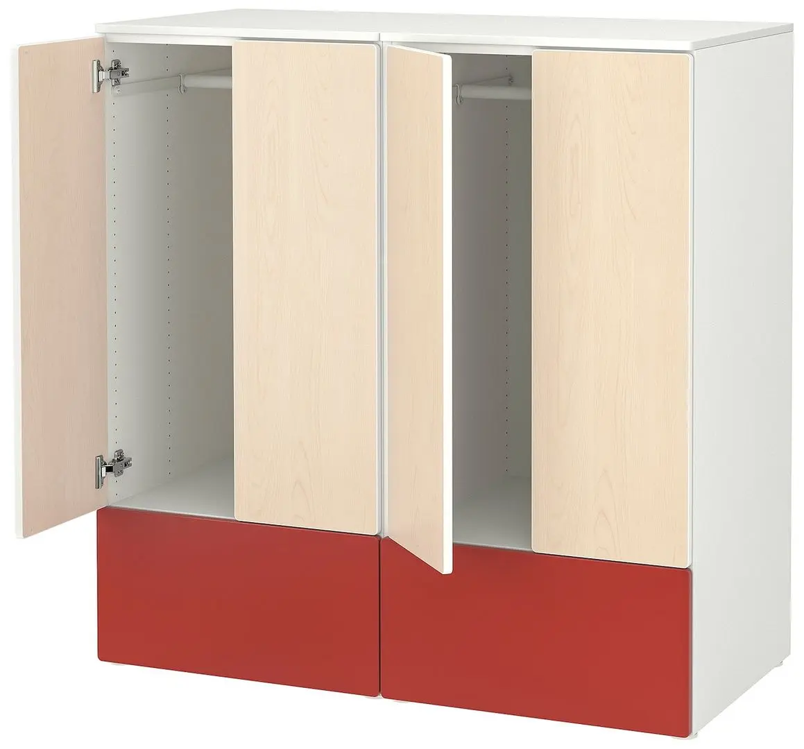 Шкаф Ikea Smastad/Platsa 6 полок 120x42x123 (Белый/Красный/Береза)