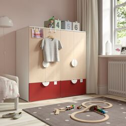 Шкаф Ikea Smastad/Platsa 6 полок 120x42x123 (Белый/Красный/Береза)