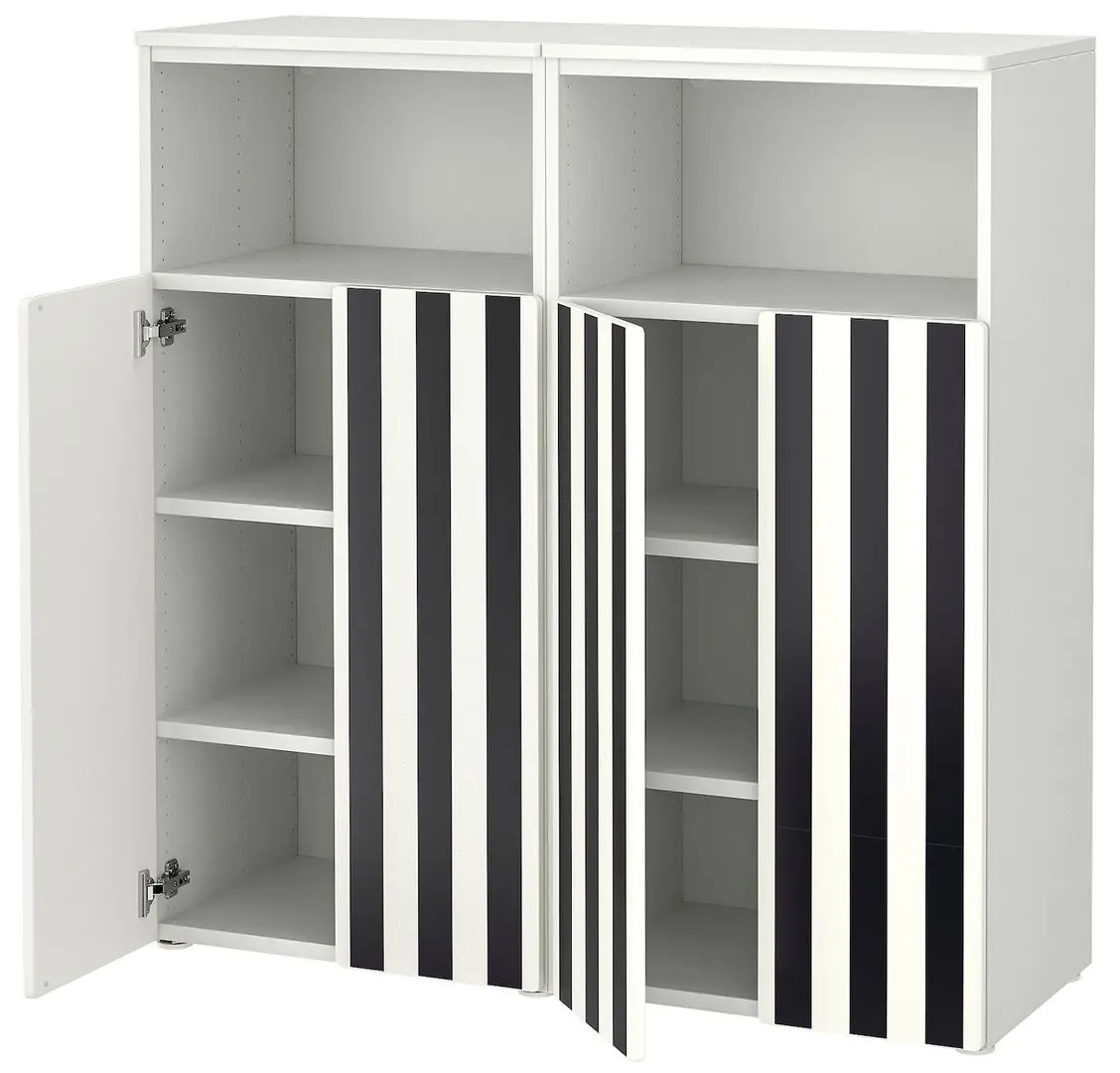 Шкаф Ikea Smastad/Platsa 6 полок 120x42x123 (Черно-белый/Белый/В Полоску)