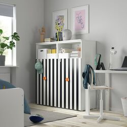 Шкаф Ikea Smastad/Platsa 6 полок 120x42x123 (Черно-белый/Белый/В Полоску)