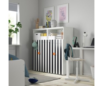 Dulap Ikea Smastad/Platsa 6 rafturi 120x42x123 (Alb-Negru/Alb/Dunga)