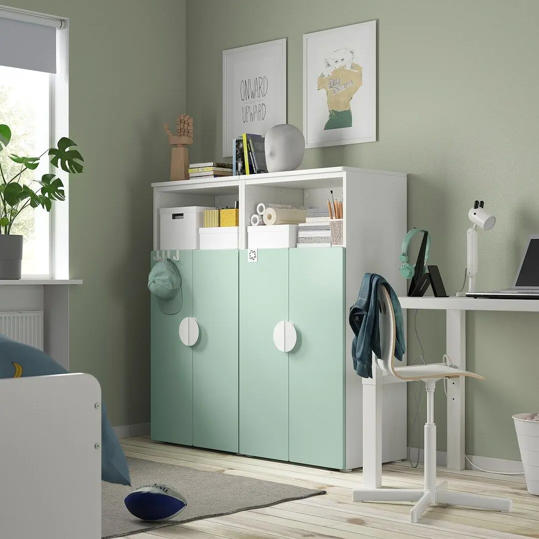 Dulap Ikea Smastad/Platsa 6 rafturi 120x42x123 (Alb/Verde Deschis)