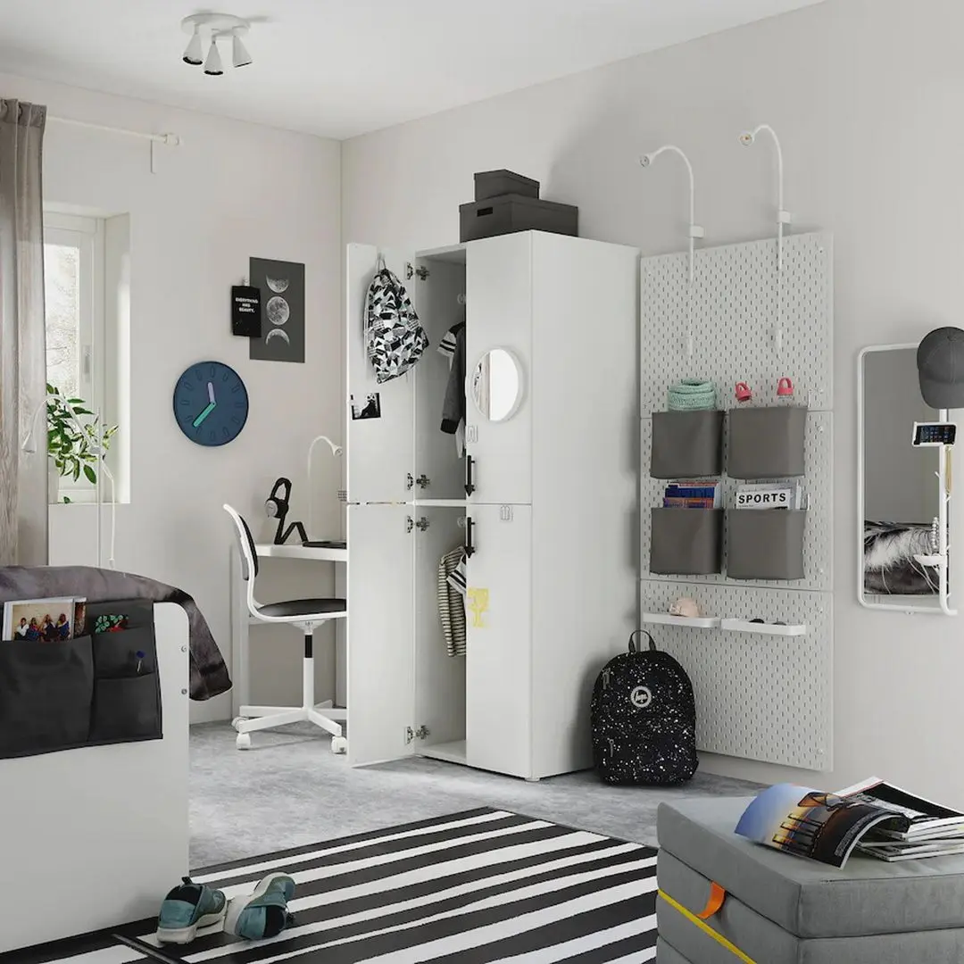 Шкаф Ikea Smastad/Platsa с 2 платяными штангами 60x57x181 (Белый/Береза)