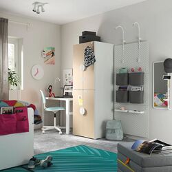 Шкаф Ikea Smastad/Platsa с 2 платяными штангами 60x57x181 (Белый/Береза) Thumb