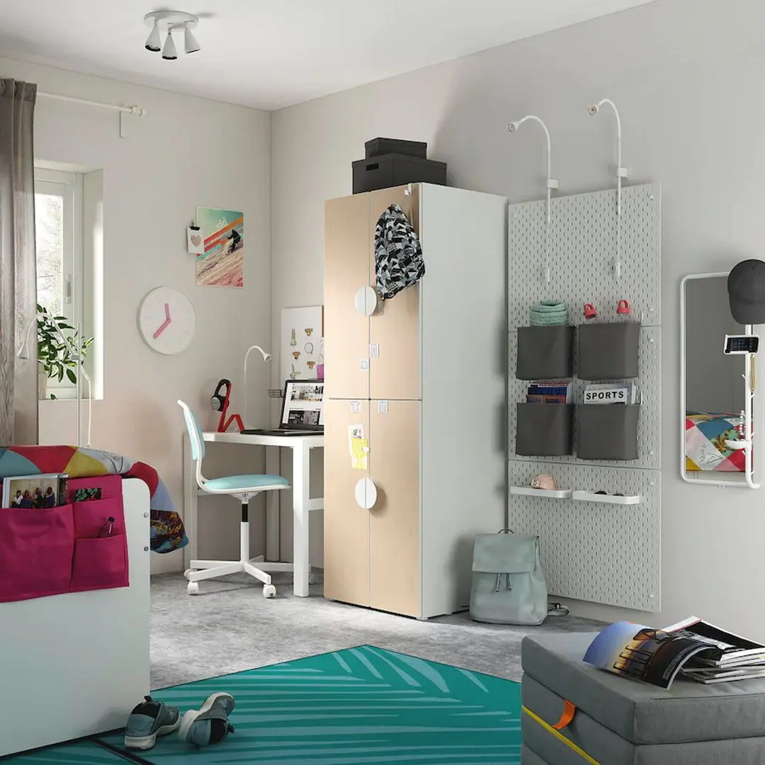 Шкаф Ikea Smastad/Platsa с 2 платяными штангами 60x57x181 (Белый/Береза)