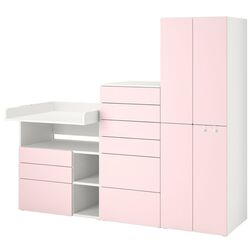 Шкаф Ikea Smastad/Platsa с пеленальным столиком 210x79x180 (Белый/Бледно-Розовый)