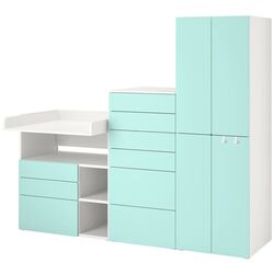 Шкаф Ikea Smastad/Platsa с пеленальным столиком 210x79x180 (Белый/Светло-Бирюзовый)