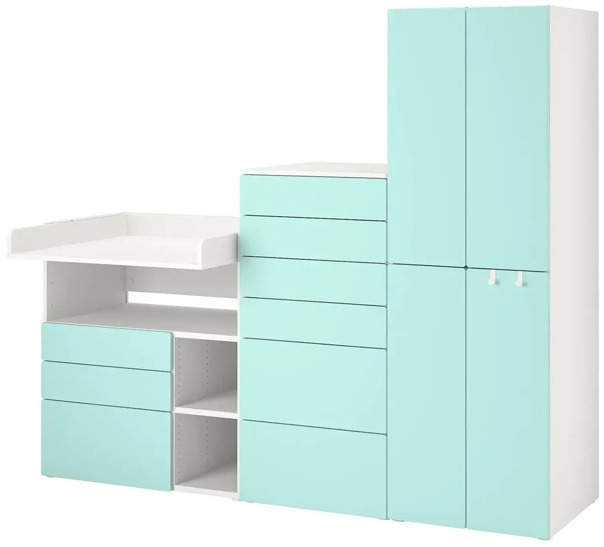 Шкаф Ikea Smastad/Platsa с пеленальным столиком 210x79x180 (Белый/Светло-Бирюзовый)