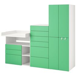 Шкаф Ikea Smastad/Platsa с пеленальным столиком 210x79x180 (Белый/Зеленый)