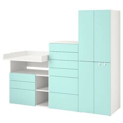 Шкаф Ikea Smastad/Platsa с пеленальным столиком 210x79x181 (Белый/Светло-бирюзовый)