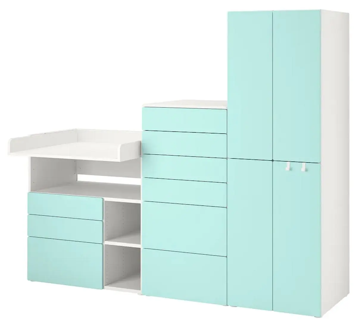 Шкаф Ikea Smastad/Platsa с пеленальным столиком 210x79x181 (Белый/Светло-бирюзовый)