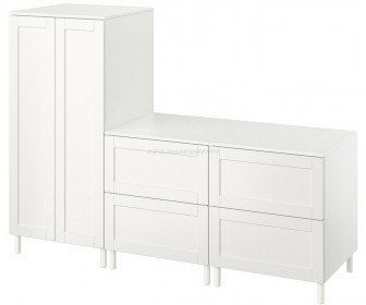 Dulap Ikea Smastad/Platsa cu cadru/2 comode 180x57x133 (Alb)