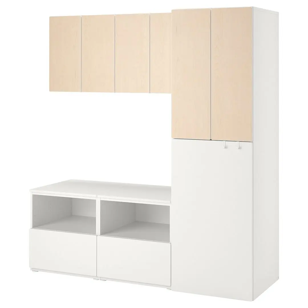 Шкаф Ikea Smastad/Platsa с выдвижным модулем 180x55x196 (Белый/Береза)