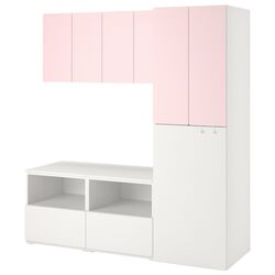 Шкаф Ikea Smastad/Platsa с выдвижным модулем 180x57x196 (Белый/Бледно-розовый)