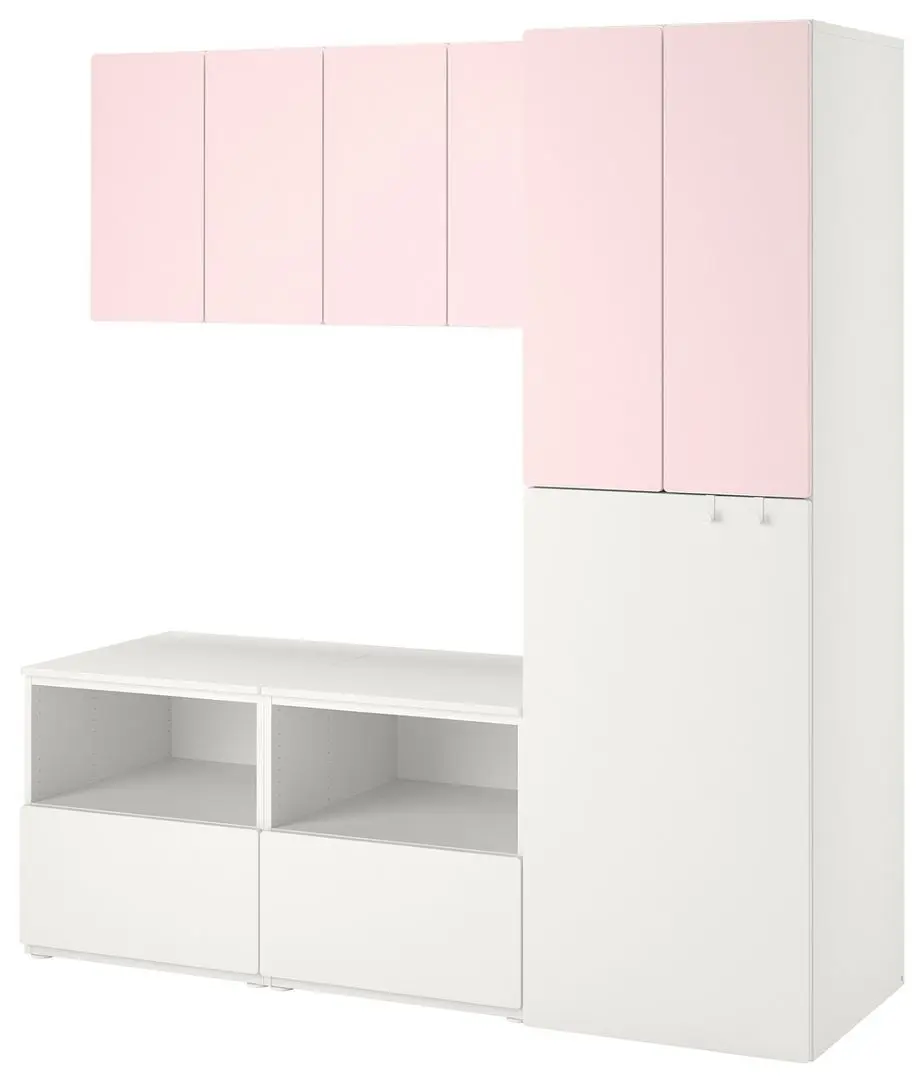 Шкаф Ikea Smastad/Platsa с выдвижным модулем 180x57x196 (Белый/Бледно-розовый)
