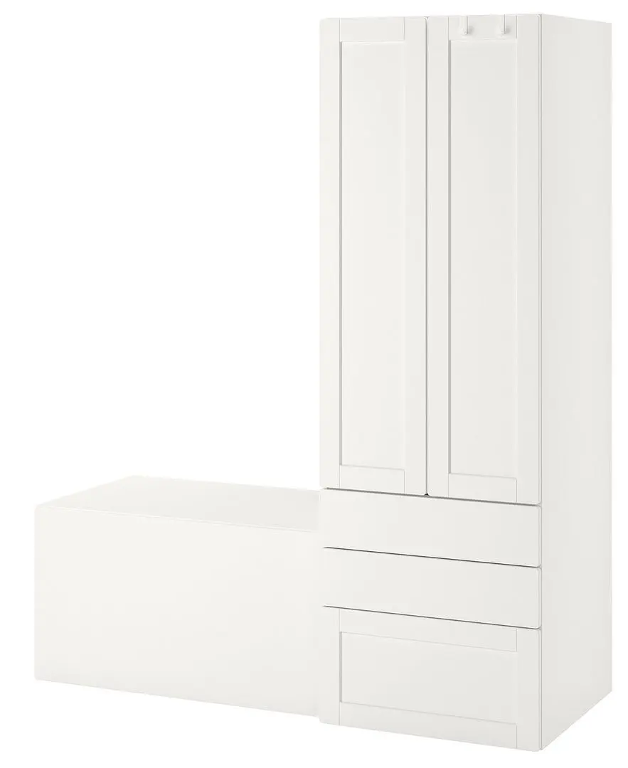 Шкаф Ikea Smastad/Platsa скамейка/рамка 150x55x180 (Белый)