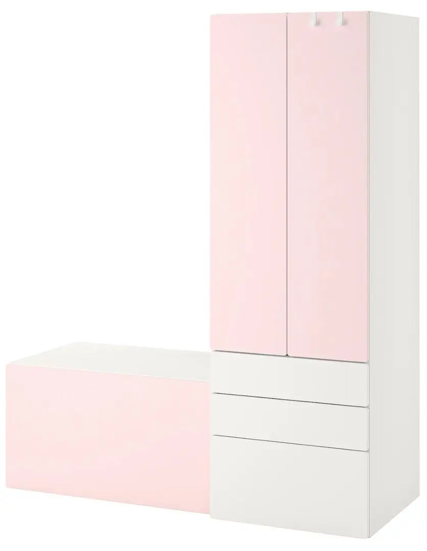 Шкаф Ikea Smastad/Platsa со скамейкой 150x55x180 (Белый/Бледно-Розовый)