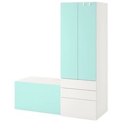 Шкаф Ikea Smastad/Platsa со скамейкой 150x55x180 (Белый/Светло-Бирюзовый)