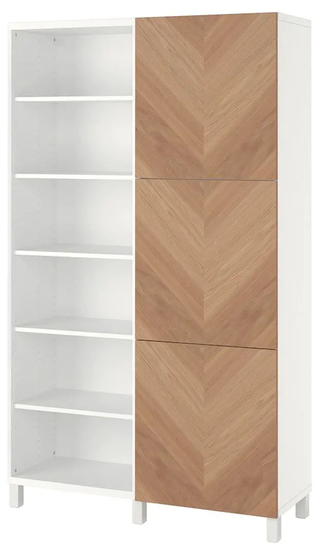 Стеллаж Ikea Besta с дверцами 120x42x202 (Белый/Хедевикен Дубовый Шпон)