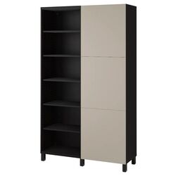 Dulap combinat Ikea Besta cu usi 120x42x202 (Negru-maro/Lappviken Gri Deschis-bej)