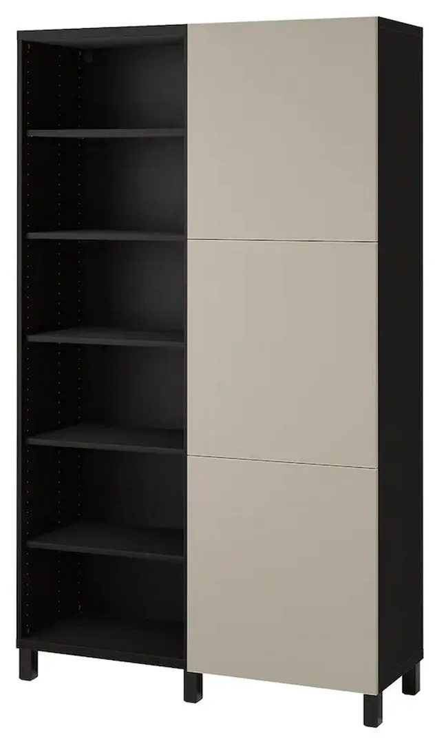 Dulap combinat Ikea Besta cu usi 120x42x202 (Negru-maro/Lappviken Gri Deschis-bej)