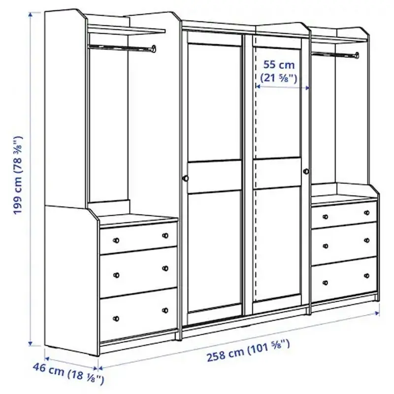 Шкаф комбинированный Ikea Hauga 258x55x199 (Серый)