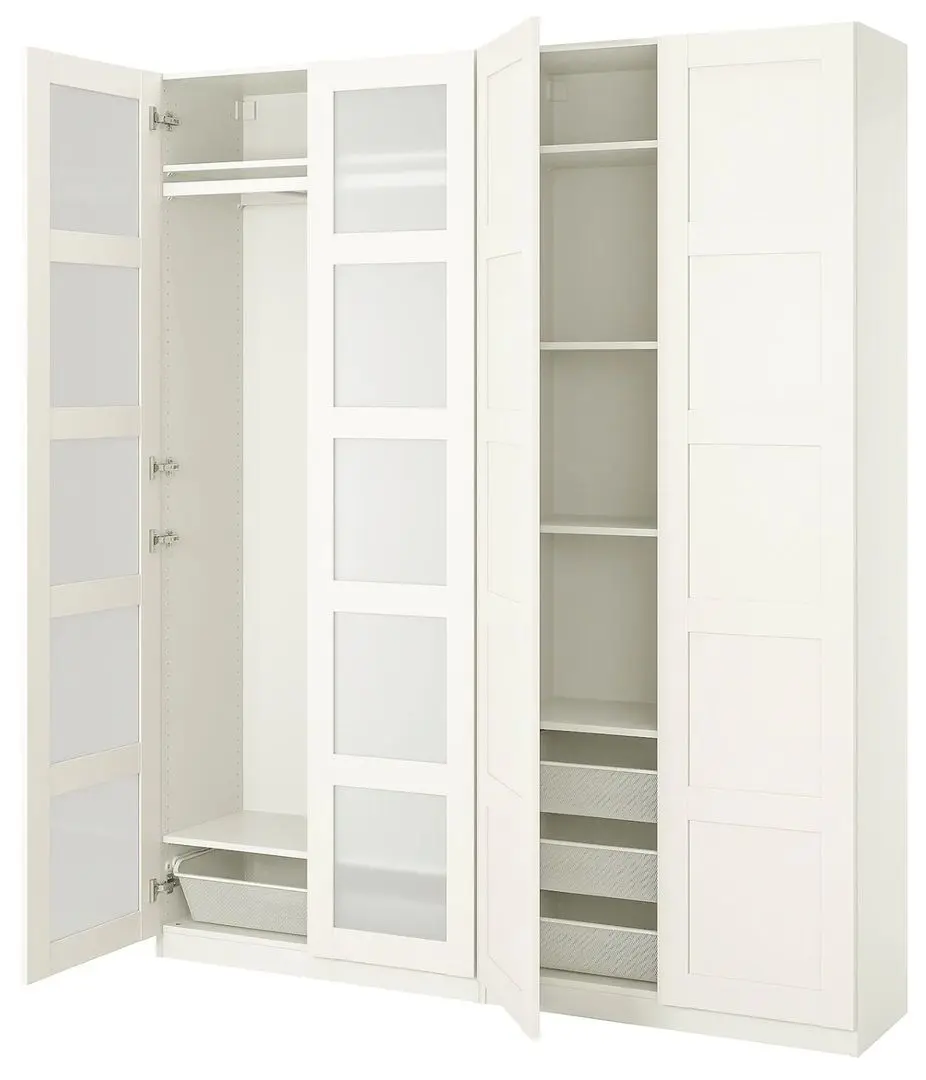 Dulap combinat Ikea Pax/Bergsbo 200x38x236 (Alb/Sticla Mata)