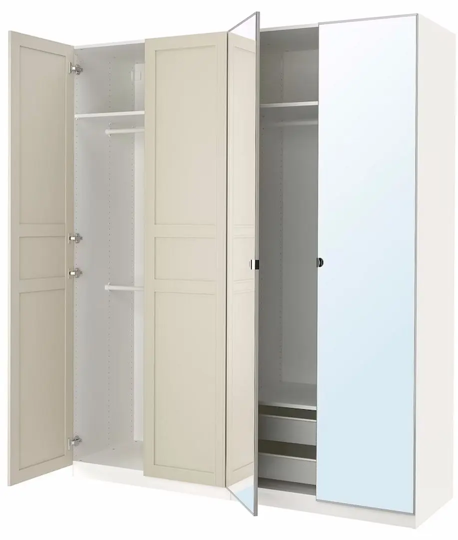 Шкаф комбинированный Ikea Pax/Flisberget/Vikedal зеркало 200x60x236 (Белый/Светло-бежевый)