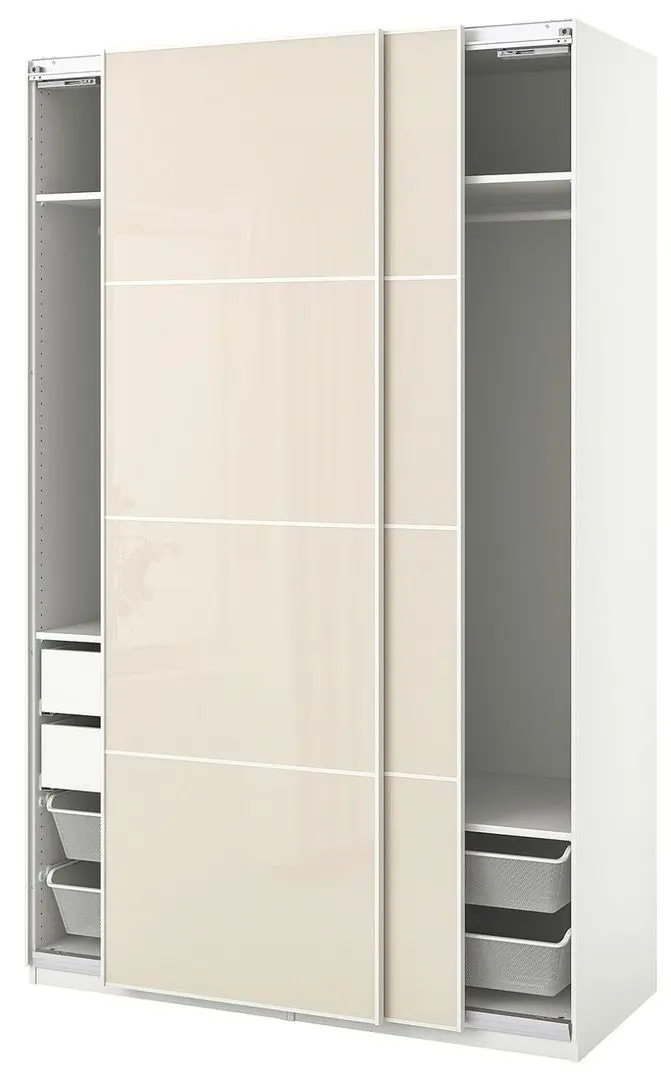 Dulap combinat Ikea Pax/Hokksund 150x66x236 (Alb/Lucios Bej Deschis)